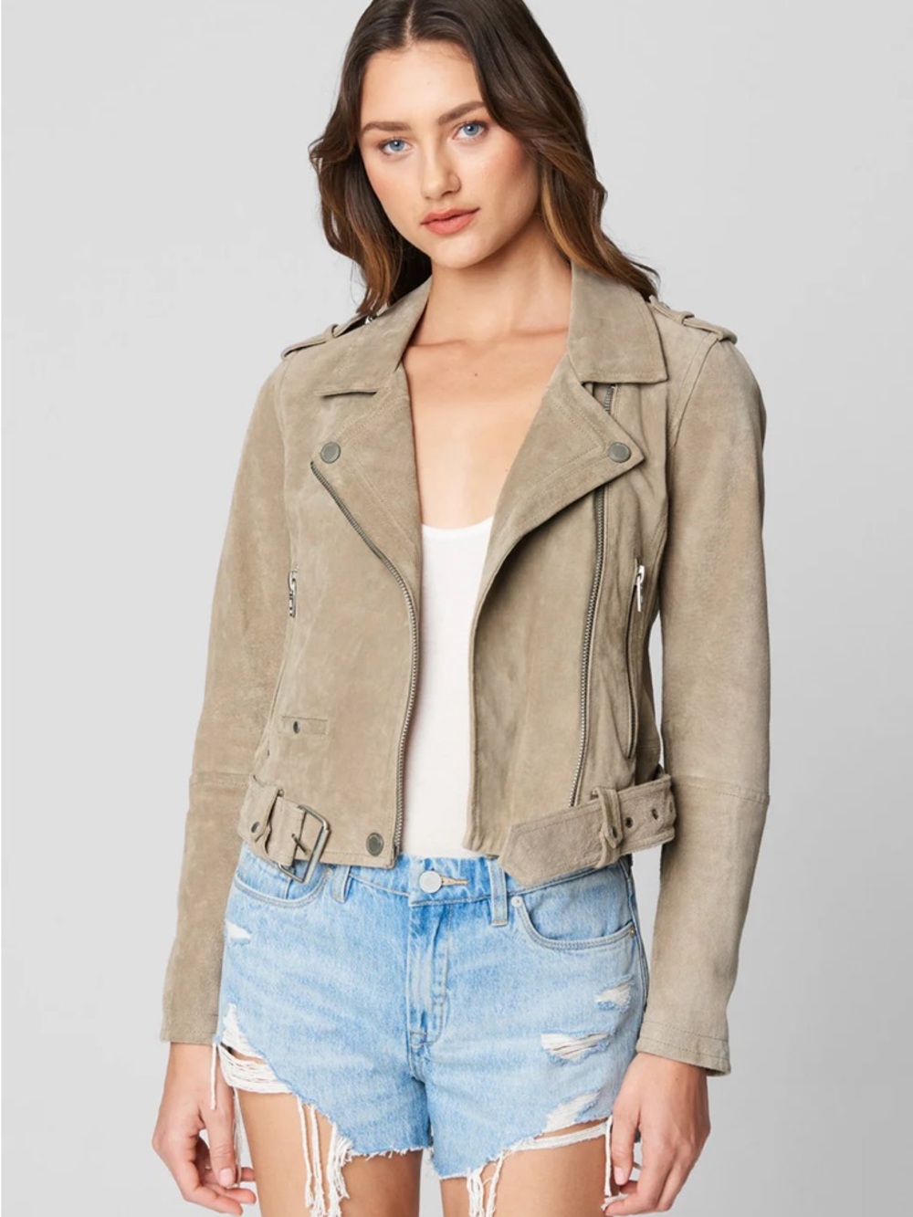 Blank NYC Suede Moto Jacket in Sand Stoner